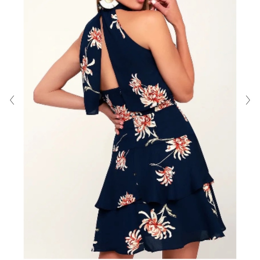 BB Dakota Garden Variety Navy Blue Floral Print Halter Dress Size 4